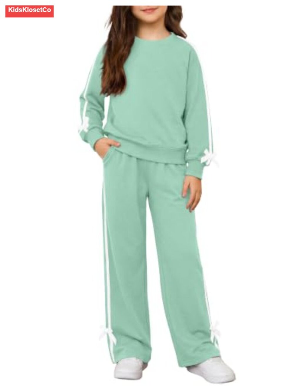 Girls 2 Piece Outfit Long Sleeve Top Wide Leg Pants Set
